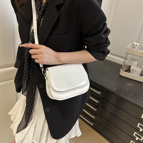 Women PU Leather Saddle Crossbody Bag With Adjustable Shoulder Strap Magnetic Closure Fashion Letter Print Urban Casual