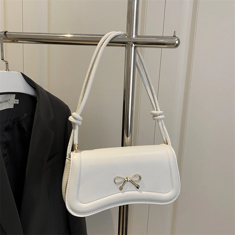 Borsa Da Spalla Sottobraccio Donna Pelle PU Nodo Fiocco Dorato Chiusura Magnetica Tracolla Annodata Borsa A Moda