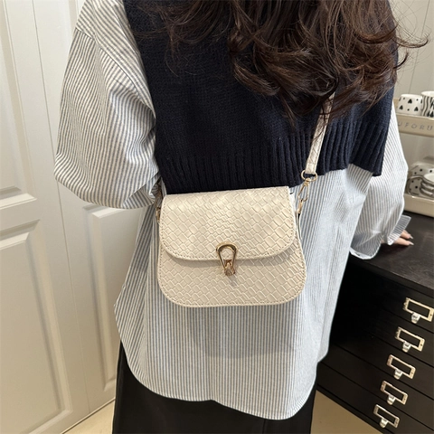 Women Crossbody Bag Woven Texture PU Leather Small Square Shoulder Bag Retro Flap Lock Solid Color Urban Simple Elegant