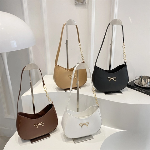 Borsa Sottobraccio Hobo Da Donna In Pelle PU Con Fiocco Dorato E Tracolla A Catena Borsa A Spalla Versatile