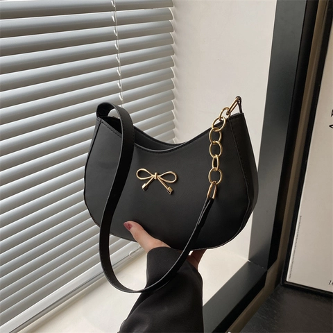 Borsa Sottobraccio Hobo Da Donna In Pelle PU Con Fiocco Dorato E Tracolla A Catena Borsa A Spalla Versatile