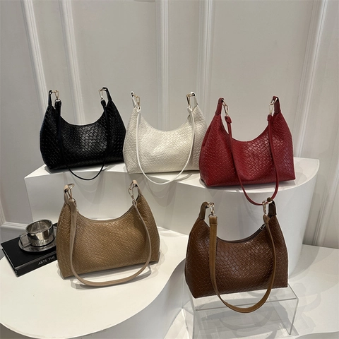 Women Fashion Woven PU Underarm Bag 2025 New Commute Tote Bag Large Capacity Minimalist Designer Hobo Shoulder Bag Handbag