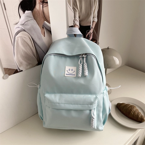 Damen Mode Rucksack Japanischer Stil Oxford Tuch Smiley Gesicht Schultasche Für Mädchen Studenten Reisen Minimalistisch