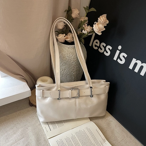 Borsa Sottobraccio Donna Pelle PU Lucida Borsa A Spalla Retrò Minimalista Borsa A Mano Fibbia Argento Cintura Decorativa Elegante