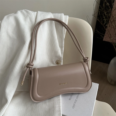 Solid Color PU Leather Underarm Bag Retro Minimalist Shoulder Crossbody Handbag For Women Elegant Baguette With Knot Detail