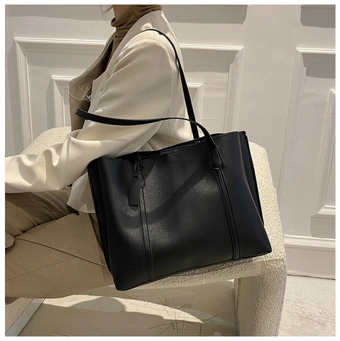 Große Tragetasche Damen PU Leder Einfache Schulterhandtasche Pendeln Lässig Modisch Urbaner Stil