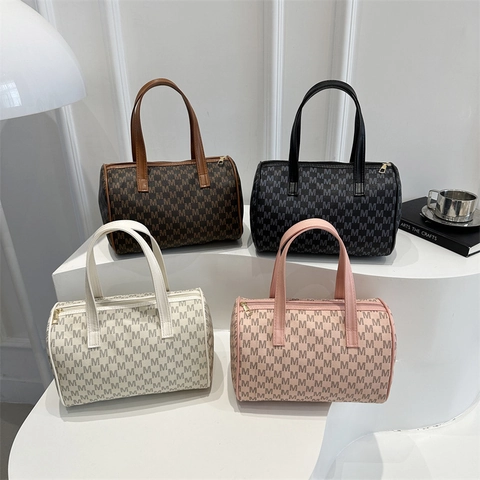 Dames Retro Boston Tas PU Leer M Letter Monogram Handtas Retro Kleine Vierkante Tas Oksel Kussen Handtas Voor Dagelijks