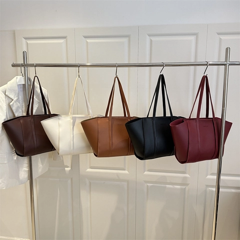 Ensemble Sac Cabas en Cuir PU Grande Capacité pour Femmes Sac à Épaule Vintage Avec Petite Pochette Sac Quotidien Style Urbain