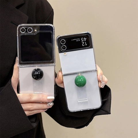 Transparent Foldable Phone Case With Colorful Ball Grip Stand And Hand Strap Clear Shockproof Protective Cover