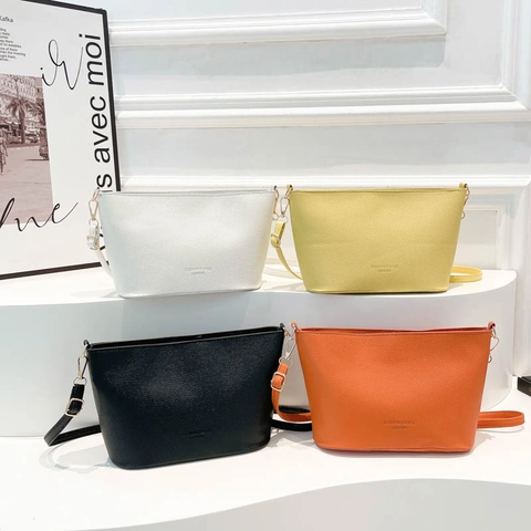Bolso Bombonera Minimalista de Cuero PU para Mujer Textura Litchi Bandolera Con Correa Ajustable Color Sólido Casual