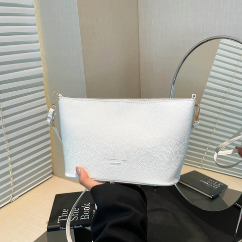 Litchi Pattern PU Leather Bucket Bag Women Solid Color Shoulder Underarm Bag With Adjustable Strap Fashion Casual