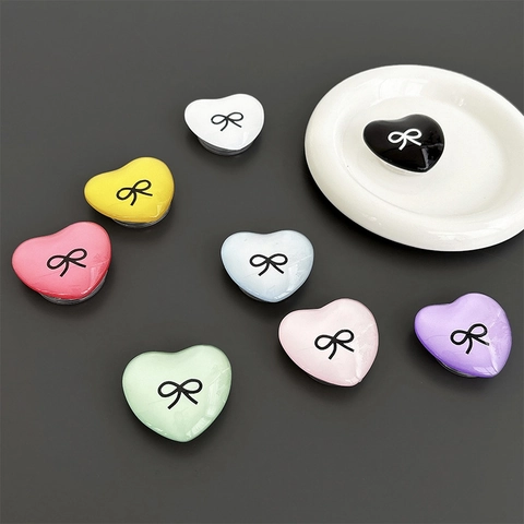 Heart Shape Phone Socket Stand Acrylic Crystal Glass Bow Pattern Retractable Expanding Grip Cute Korean Ins Style