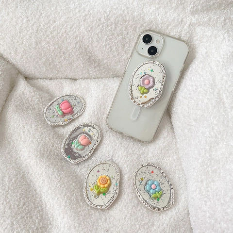 Supporto Per Telefono 3D Fiore Griptok Estensibile Lega Glitter Pieghevole Supporto Scrivania Per Donne Accessorio Elegante