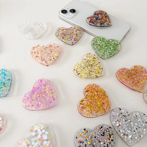Supporto Per Telefono A Forma Di Cuore Glitter Resina Acrilico Trasparente Espandibile Supporto Da Scrivania Stile Ins Coreano