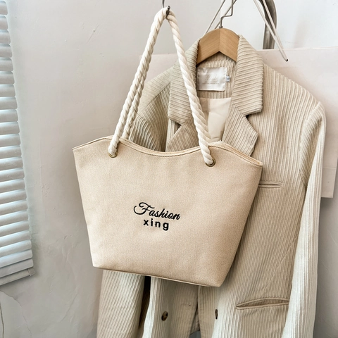 Borsa Tote da Donna in PU Grande Capacità Fashion xing Ricamo Manico in Corda Borsa a Tracolla Versatile Casual Pendolarismo