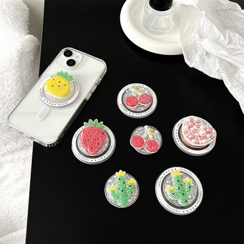 Supporto Per Telefono 3D Con Perline Di Frutta E Cactus Griptok Base Espandibile Trasparente Epossidico Glitterato Cuore Portatile