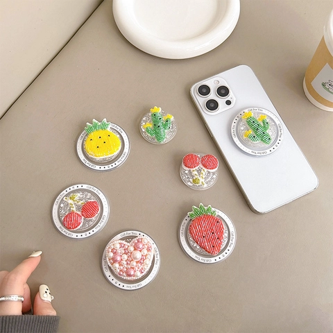 Supporto Per Telefono 3D Con Perline Di Frutta E Cactus Griptok Base Espandibile Trasparente Epossidico Glitterato Cuore Portatile