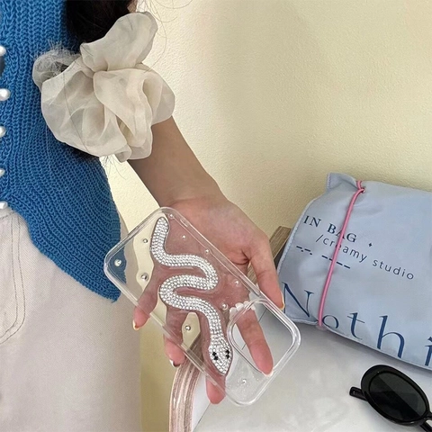 Transparente Handyhülle Mit Glitzer Und Strassschlange Funkelnde Schutzhülle Luxus Eleganter Modeschmuck