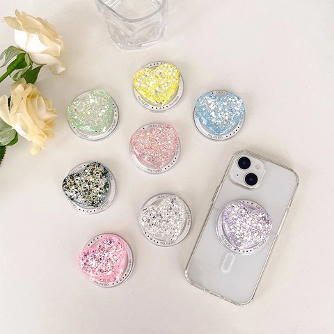 Supporto Telefono Cuore Magnetico Glitter Paillettes Universale Telescopico Pieghevole Per Donne Ragazze