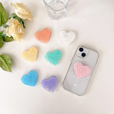 Herzförmiger Handy Griffhalter Mit Glitzernden Pailletten Ausziehbarer Airbag Sockel Koreanischer Ins Stil Für Smartphones