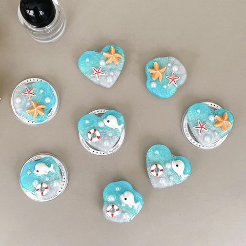 Soporte Para Teléfono Grip Tok Tema Océano Magnético Retráctile Corazón Redondo Delfín Estrella De Mar Resina Perla Artificial Lindo
