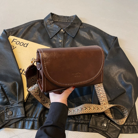 Piccola Borsa A Tracolla Quadrata Retrò In Pelle PU Con Tracolla Larga Fantasia Patta Borsa Da Spalla Donna
