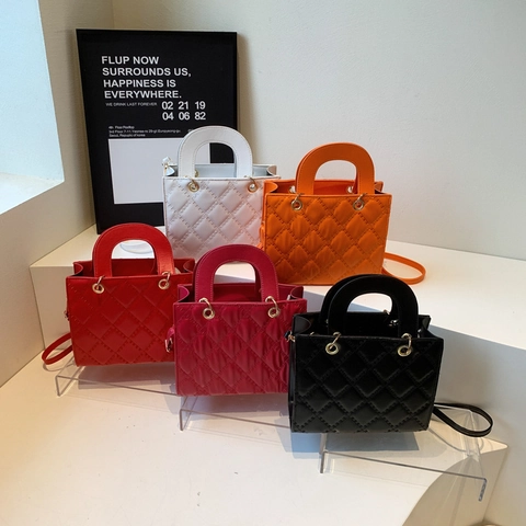 Damen Gesteppte PU Leder Kleine Quadratische Tasche Mode Rhombus Muster Schulter Umhängetasche Für Den Täglichen Elegant Street Style