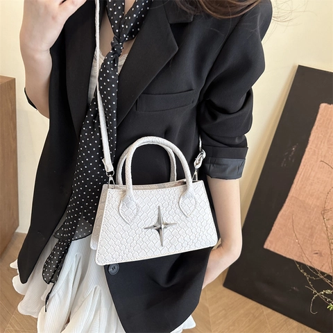 Women Small Square Handbag PU Leather Crocodile Pattern Star Decor Crossbody Shoulder Bag Fashion Commute