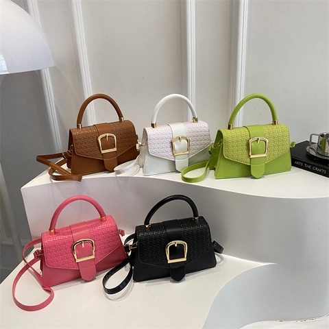 Woven Flap PU Leder Umhängetasche Für Damen Retro Chic Handtasche Mit Goldener Metallschnalle Urban Square Satchel