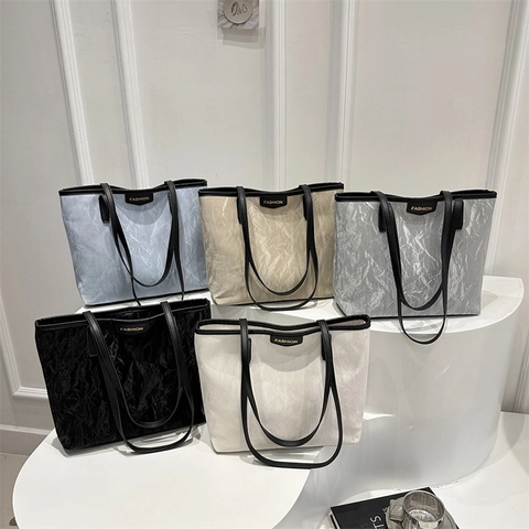Sac Fourre-tout Pour Femmes Texture Plissée Grande Capacité Sac À Main Minimaliste En Cuir Synthétique Chic