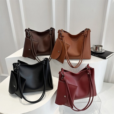 Borsa A Spalla Tote Da Donna In Pelle PU Minimalista Grande Capacità Piccola Pochette Tracolla Annodata Vintage Urbano