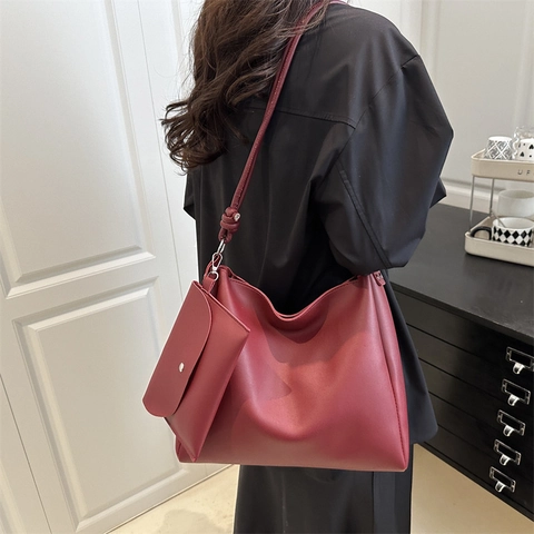 Borsa A Spalla Tote Da Donna In Pelle PU Minimalista Grande Capacità Piccola Pochette Tracolla Annodata Vintage Urbano