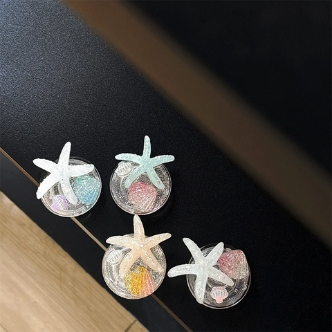 Support De Téléphone 3D Étoile De Mer Coquillage Paillettes Résine Transparente Design Océan Poignée Extensible