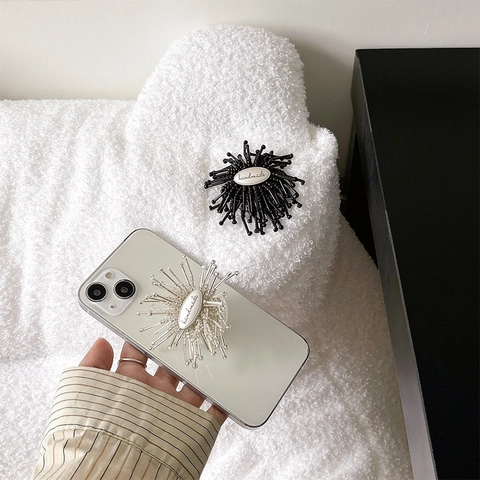 Beaded Flower Phone Air Cushion Stand Retractable Starburst Shape Adhesive Grip Holder Handmade Style Plastic Accessory