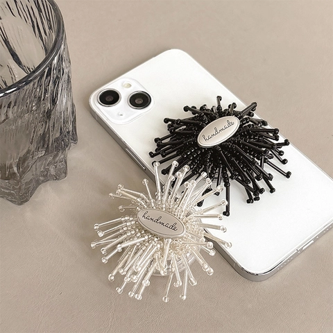 Beaded Flower Phone Air Cushion Stand Retractable Starburst Shape Adhesive Grip Holder Handmade Style Plastic Accessory
