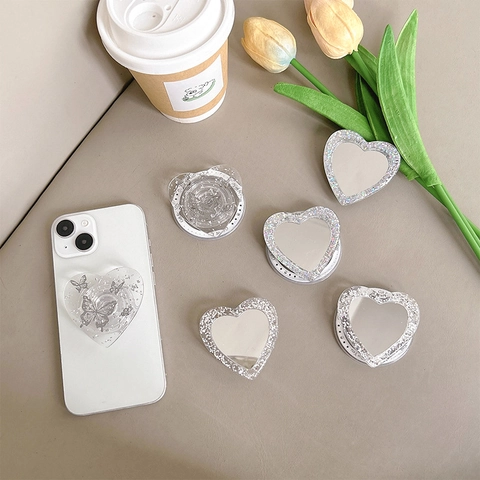 Support De Téléphone En Forme De Cœur Papillon Scintillant Miroir Pliable Extensible Support Magnétique Pour Femmes Filles Brillant