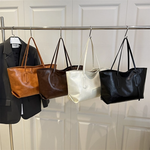 Große Kapazität Tragetasche Vintage PU Leder Pendler Umhängetasche Einfache Lässige Frauen