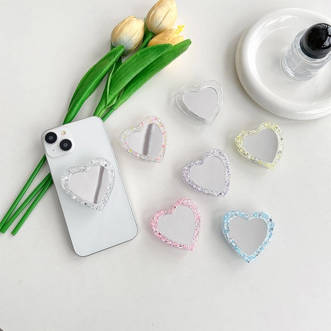 Herzform Spiegel Handyhalter Glitzer Ausziehbarer Standfuß Universell Funkelnd Faltbare Mobile Halterung Modisches Accessoire