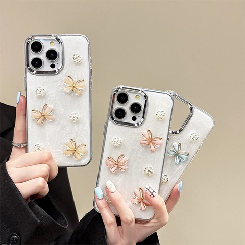 Luxus 3D Glitzer Schmetterling Und Blume Handyhülle TPU Weiche Abdeckung Stoßfest Für iPhone 11 12 13 14 15 16 17 Pro Max
