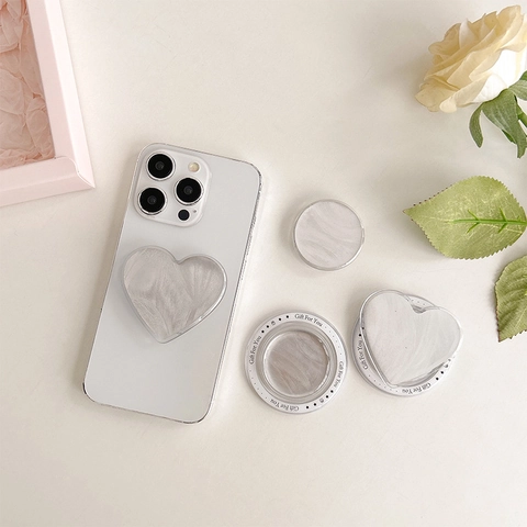 Smartphone Griptok Herz Runde Form Gebürstete Metalltextur Klappbarer Handy Ständer Klebegriff Minimalistischer Geschenkstil
