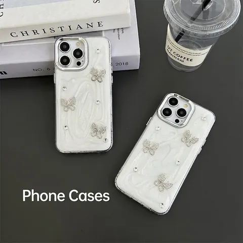 Custodia Per iPhone 17 16 15 Pro Max Farfalla Strass Glitter TPU Cornice Galvanizzata Lusso Bling Accessorio