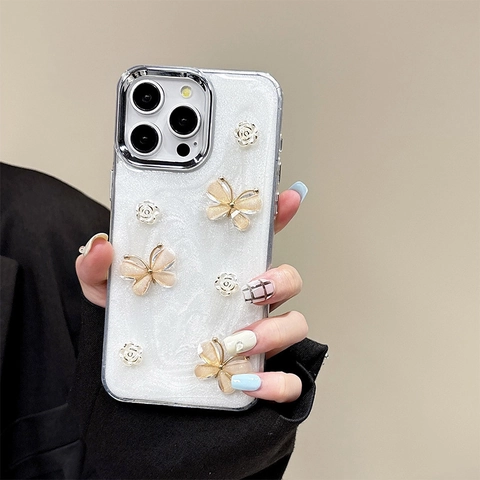 Luxus 3D Glitzer Schmetterling Und Blume Handyhülle TPU Weiche Abdeckung Stoßfest Für iPhone 11 12 13 14 15 16 17 Pro Max