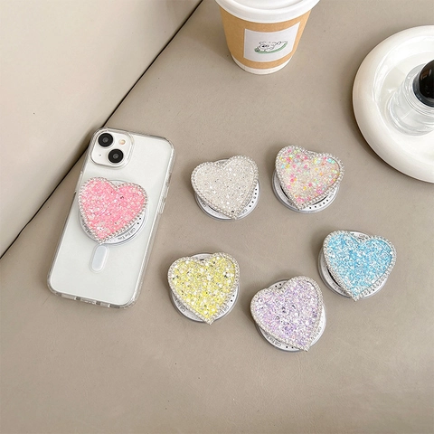 Supporto Magnetico Per Telefono A Forma Di Cuore Con Strass E Glitter Supporto Estensibile Per Smartphone