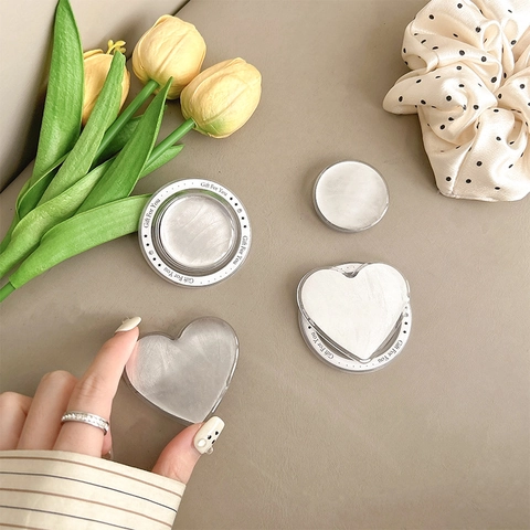 Smartphone Griptok Herz Runde Form Gebürstete Metalltextur Klappbarer Handy Ständer Klebegriff Minimalistischer Geschenkstil