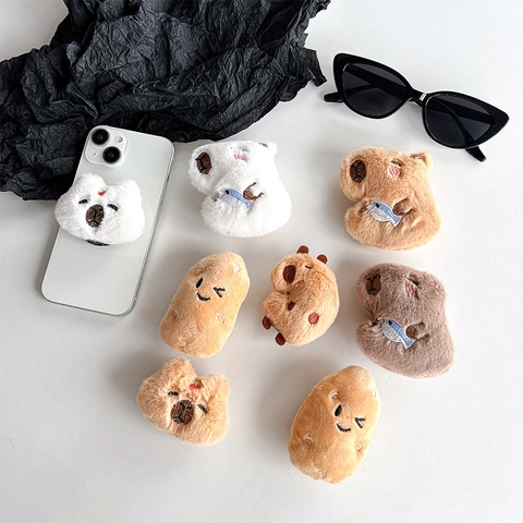 Supporto Per Telefono In Peluche Capybara Retrattile Impugnatura Per Dita In Plastica Supporto Da Scrivania Animale Ricamato