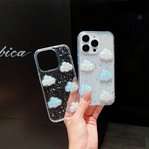 Transparente Handyhülle Mit 3D Wolken Und Stern Glitzer Schutzhülle TPU Weiche Abdeckung Träumerisch Süß Für iPhone