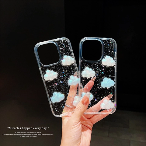 Transparente Handyhülle Mit 3D Wolken Und Stern Glitzer Schutzhülle TPU Weiche Abdeckung Träumerisch Süß Für iPhone