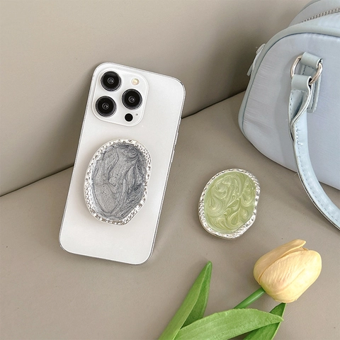 Mobile Phone Airbag Grip Stand Metal Alloy Oval Marble Texture Retractable Desktop Lazy Holder For Smartphone