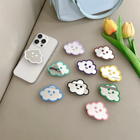 Cute Cloud Smile Face Phone Grip With Portable Mirror Ins Style Adhesive Expandable Airbag Stand For Smart Phone Desktop Holder