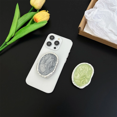 Mobile Phone Airbag Grip Stand Metal Alloy Oval Marble Texture Retractable Desktop Lazy Holder For Smartphone